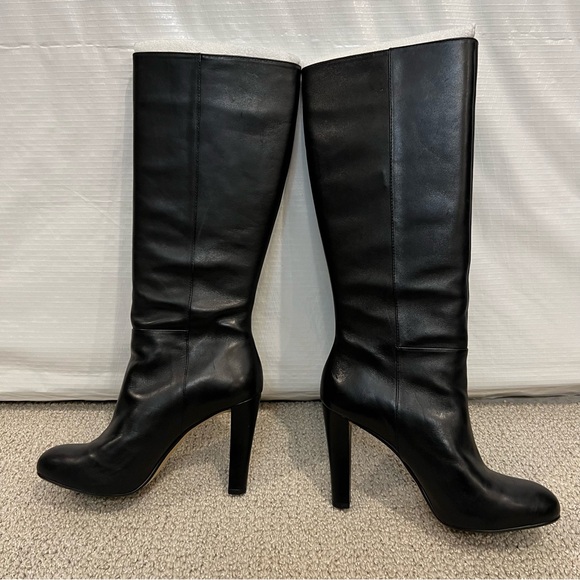 BANANA REPUBLIC Black Leather High Heel Knee High Boots Gold Zipper Sz 8M $300, - Picture 13 of 16